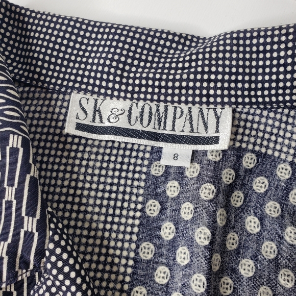 Vintage Mixed Print Covered Buttons 80's Y2K  Grandma Long Sleeve Blouse Size 8 - Picture 8 of 11